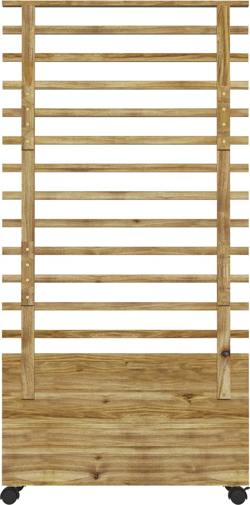 Outsunny Emelt Ágyásos Virágágyás Trellis-szel, Kerekekkel, Fa Virágágyás, Kert Trellis 76x30x155cm Kerti Erkély Teraszra, Emelt Ágyás Mászó Növényekh