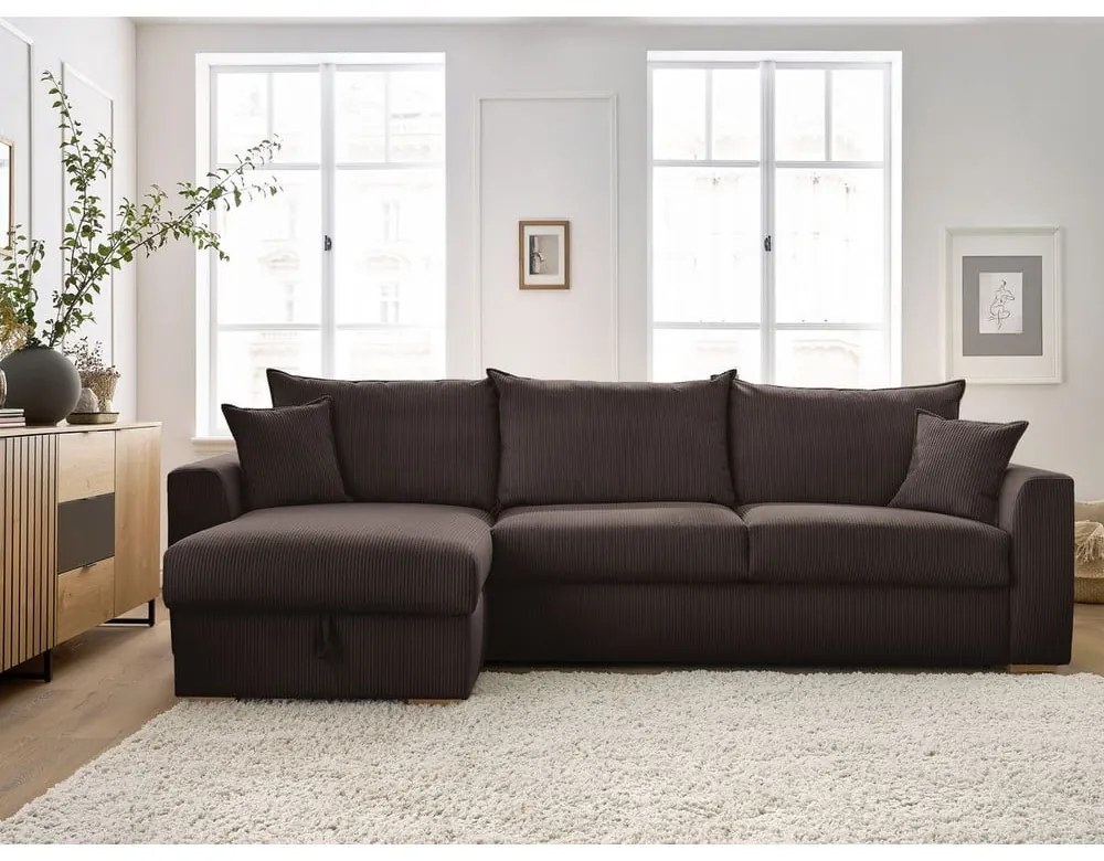 Barna kordbársony kinyitható sarokkanapé (variálható) Augustin – Bobochic Paris