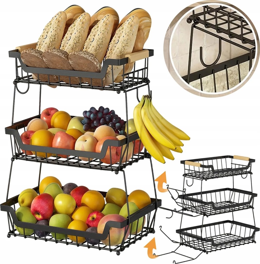 3x Konyhai polc fém kiegészítő asztallap polc szekrény állvány rendszerező