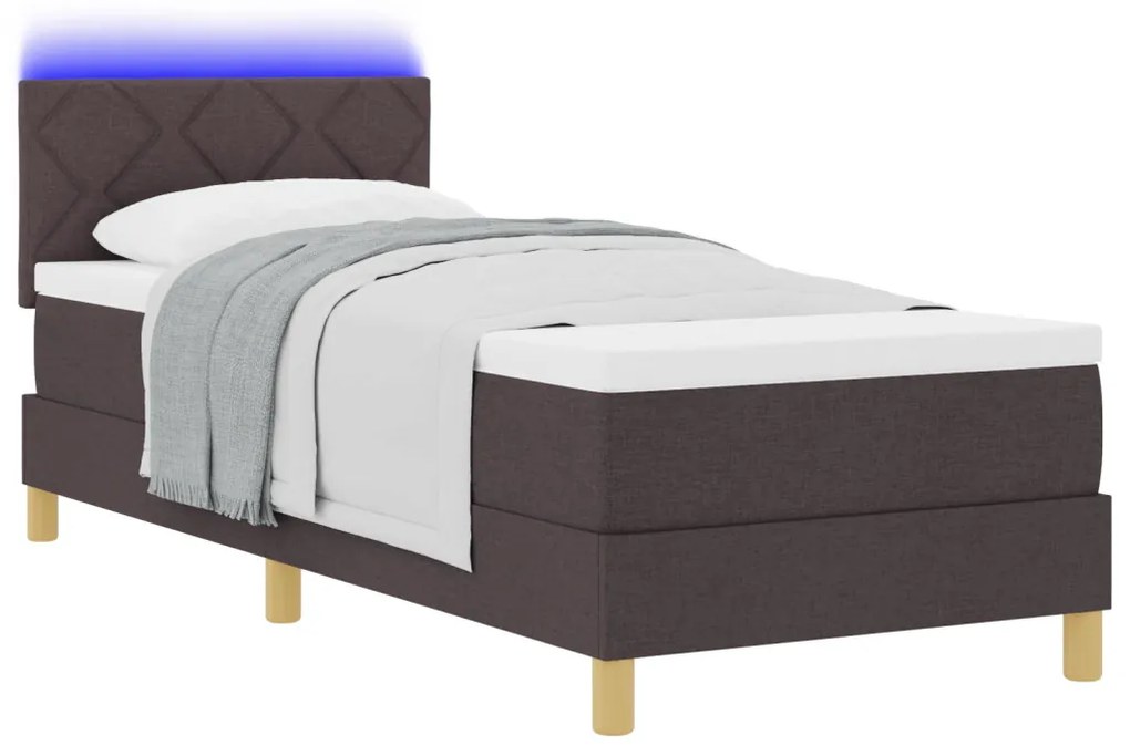 Boxspring ágy matraccal &amp; LED világítással, sötétbarna, 80x200 cm, textil