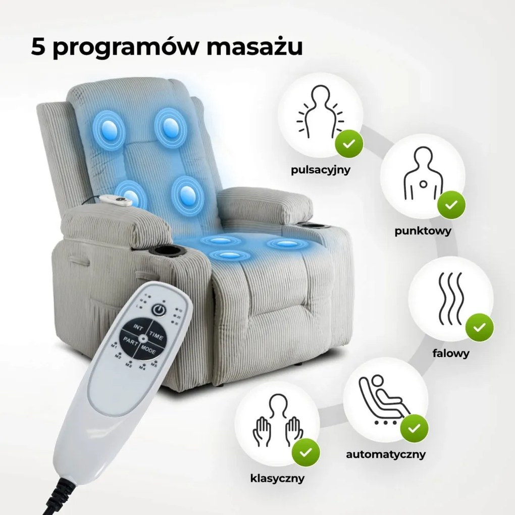 BOX szürke bordázott szövet dönthető masszázsfotel