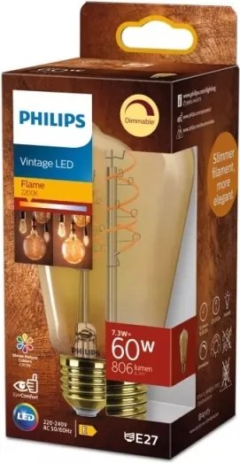 Fényerőszabályozható LED izzó VINTAGE Philips ST64 E27/7,3W/230V 2200K CRI 90