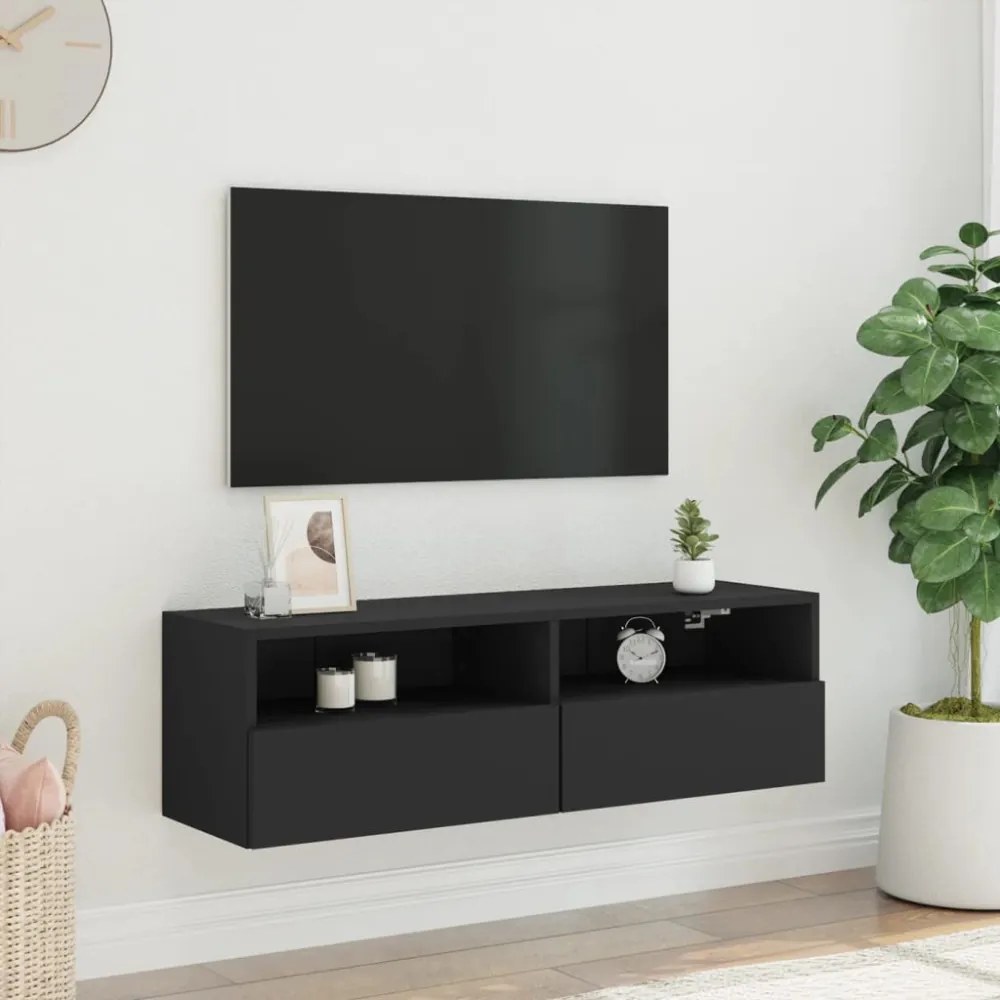 fekete szerelt fa fali TV-szekrény 100 x 30 x 30 cm