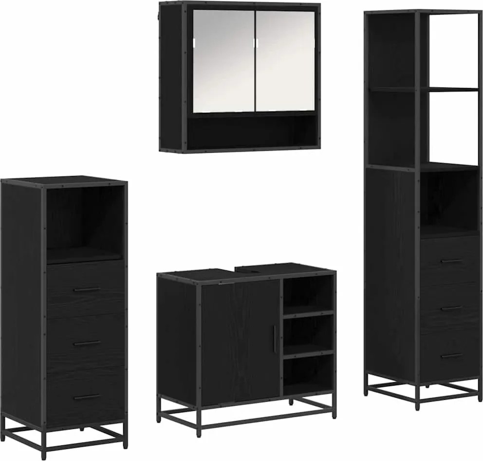 vidaXL Fürdőszoba bútor szett fiókkal 4 pcs Fekete tölgy Faanyag