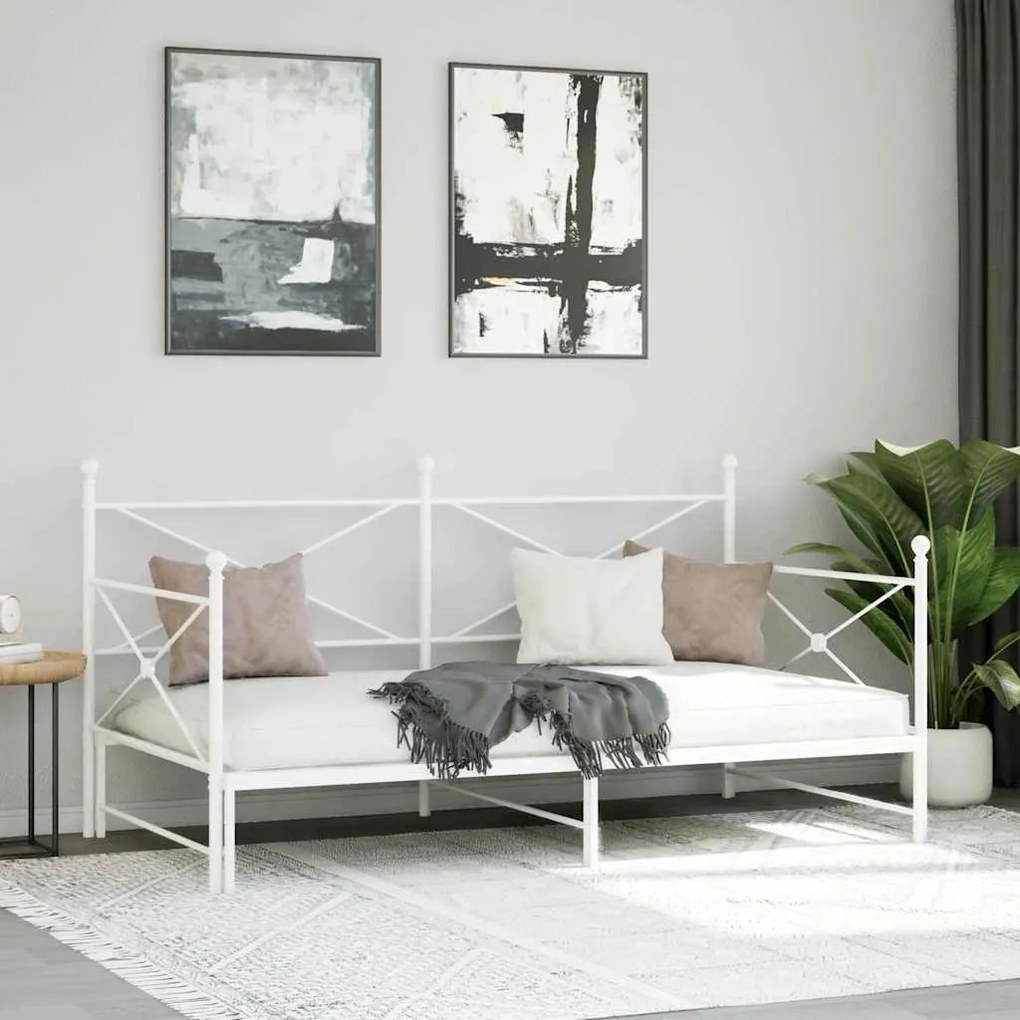 Daybed with Trundle without Mattress White 100x200 cm acél