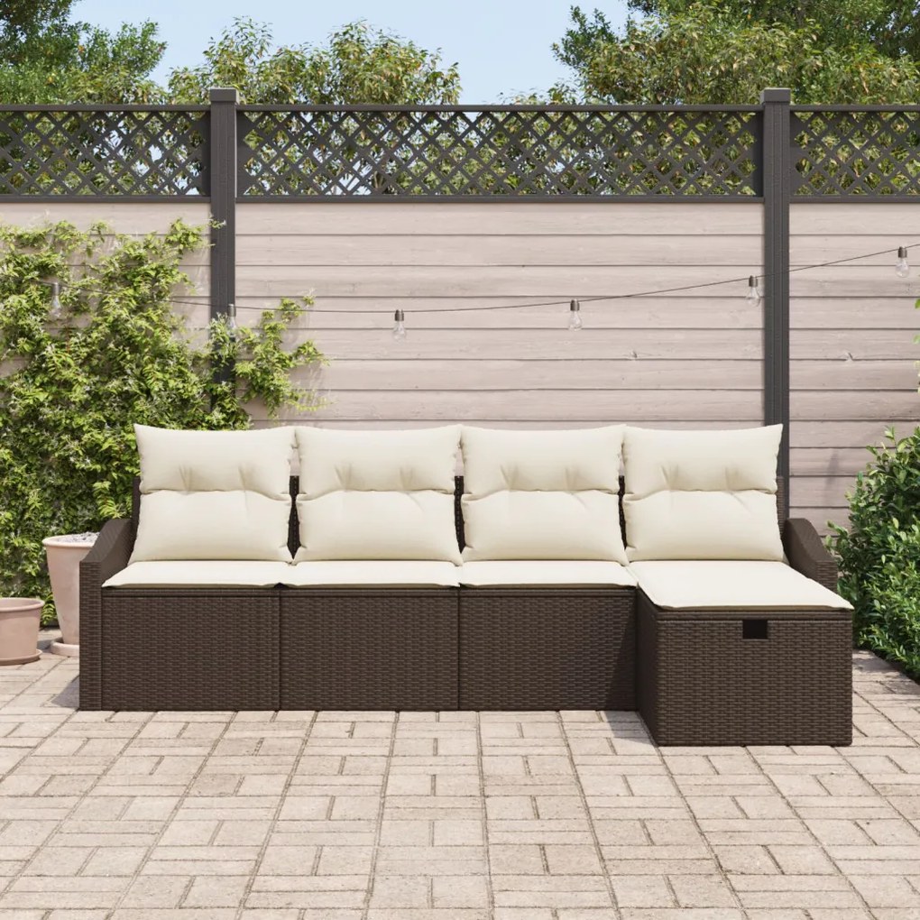 5 darabos Kert Kanapékészlet párnákkal Barna Poly Rattan