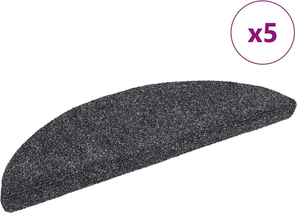 vidaXL 5 db öntapadós lépcsőszőnyeg 56 x 17 x 3 cm sötétszürke félkör alakú