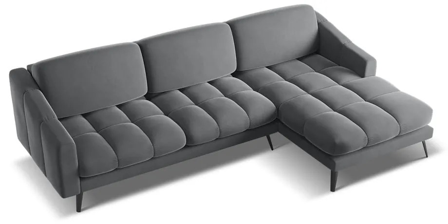 Szürke bársony sarokkanapé (jobb oldali) Nalu – Makamii