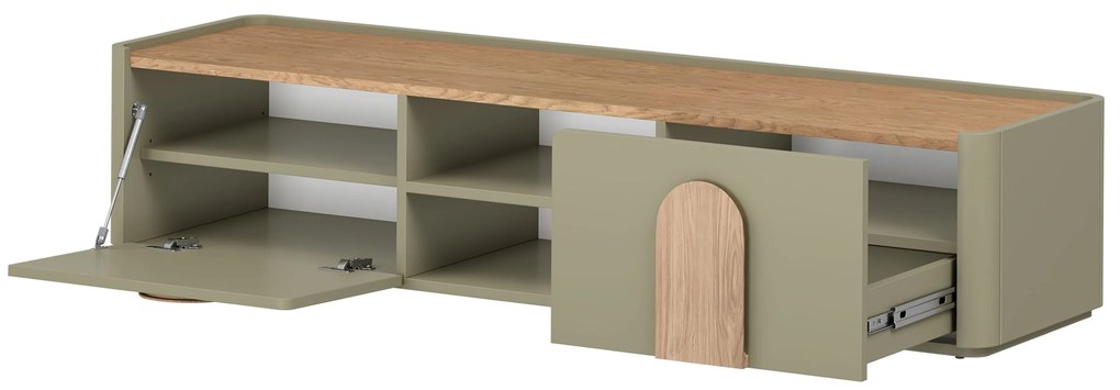 Amilio fiókos TV szekrény 170 cm - eukaliptusz / baltic dune tölgy / natúr tölgy fogantyúk