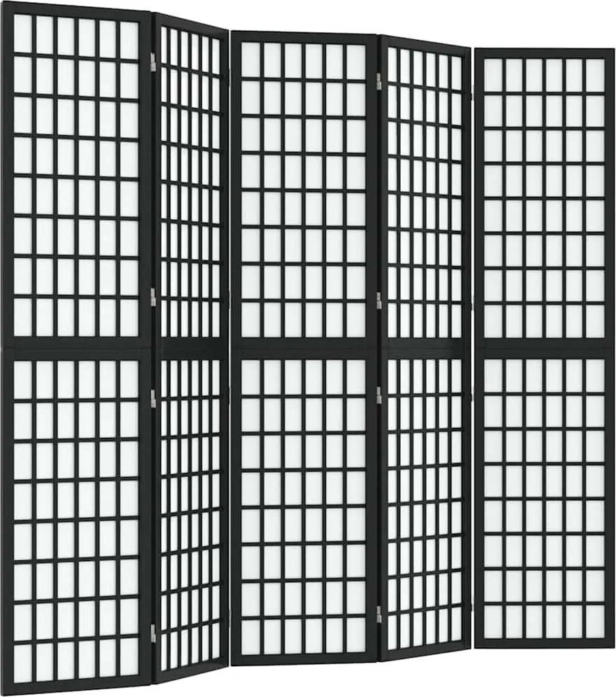 vidaXL 5 paneles fekete japán stílusú összecsukható paraván 200x170 cm