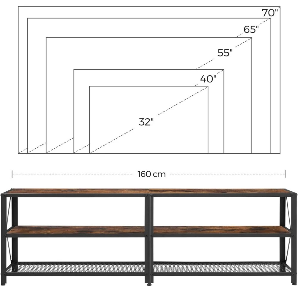 TV állvány, polcokkal, rusztikus barna 160x39x52cm