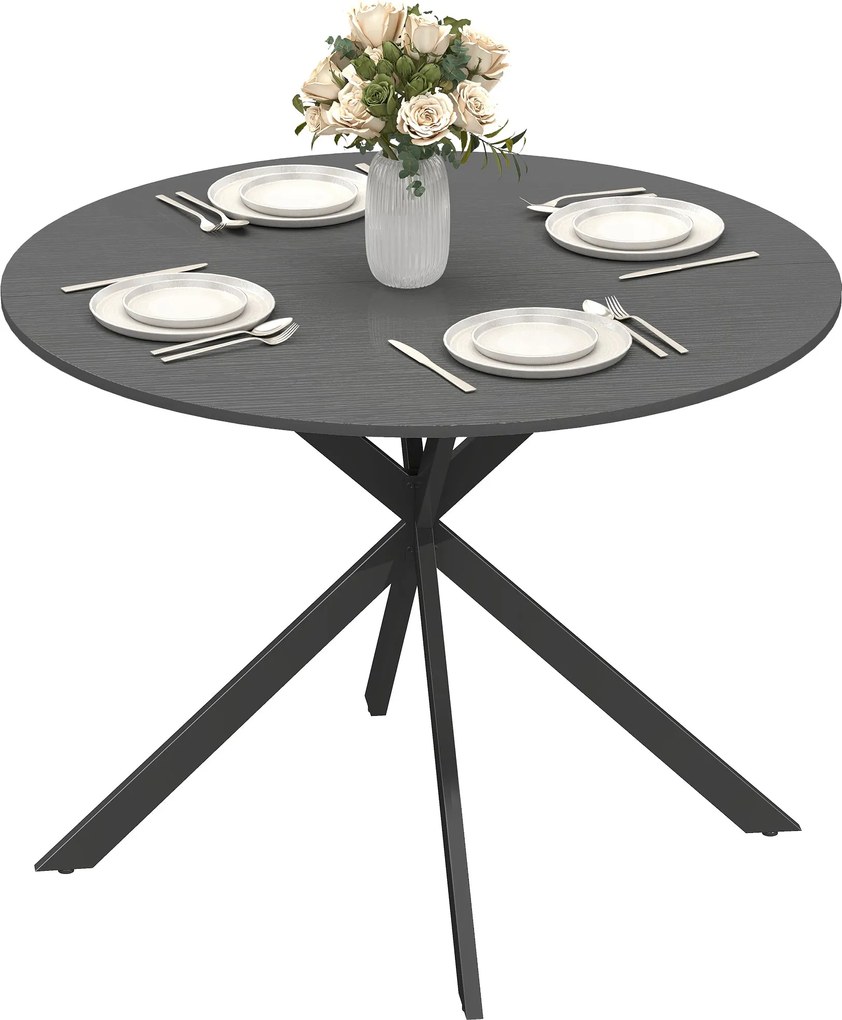 HOMCOM 4 személyes körasztal Ø100 cm, ipari stílus, porfestett acél láb — Konyha, étkező, dolgozószoba | Aosom