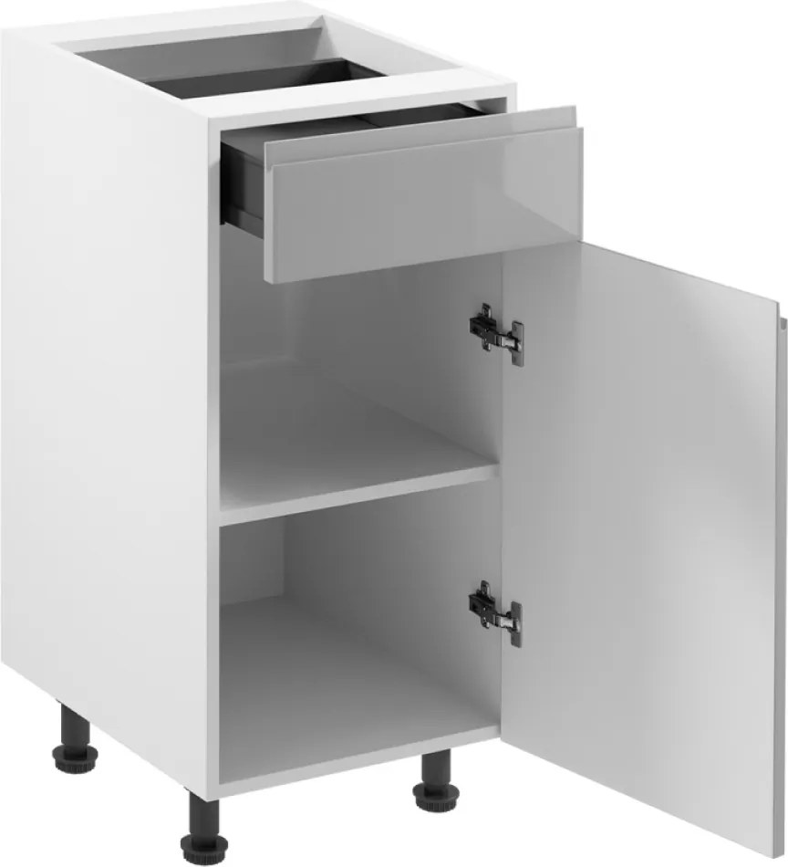 Alsószekrény, fehér/szürke extra magasfényű HG, AURORA D40S1
