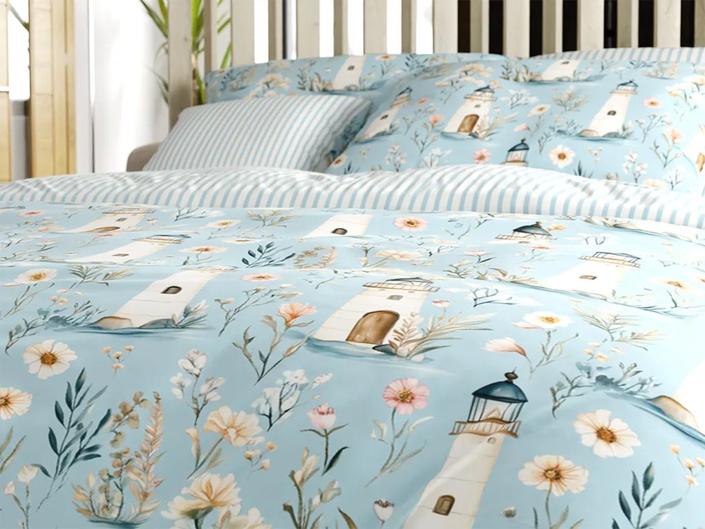Pamut ágynemű LIGHTHOUSE POLY kék Ágyneműhuzat mérete: 2 db 70 x 90 cm | 200 x 220 cm