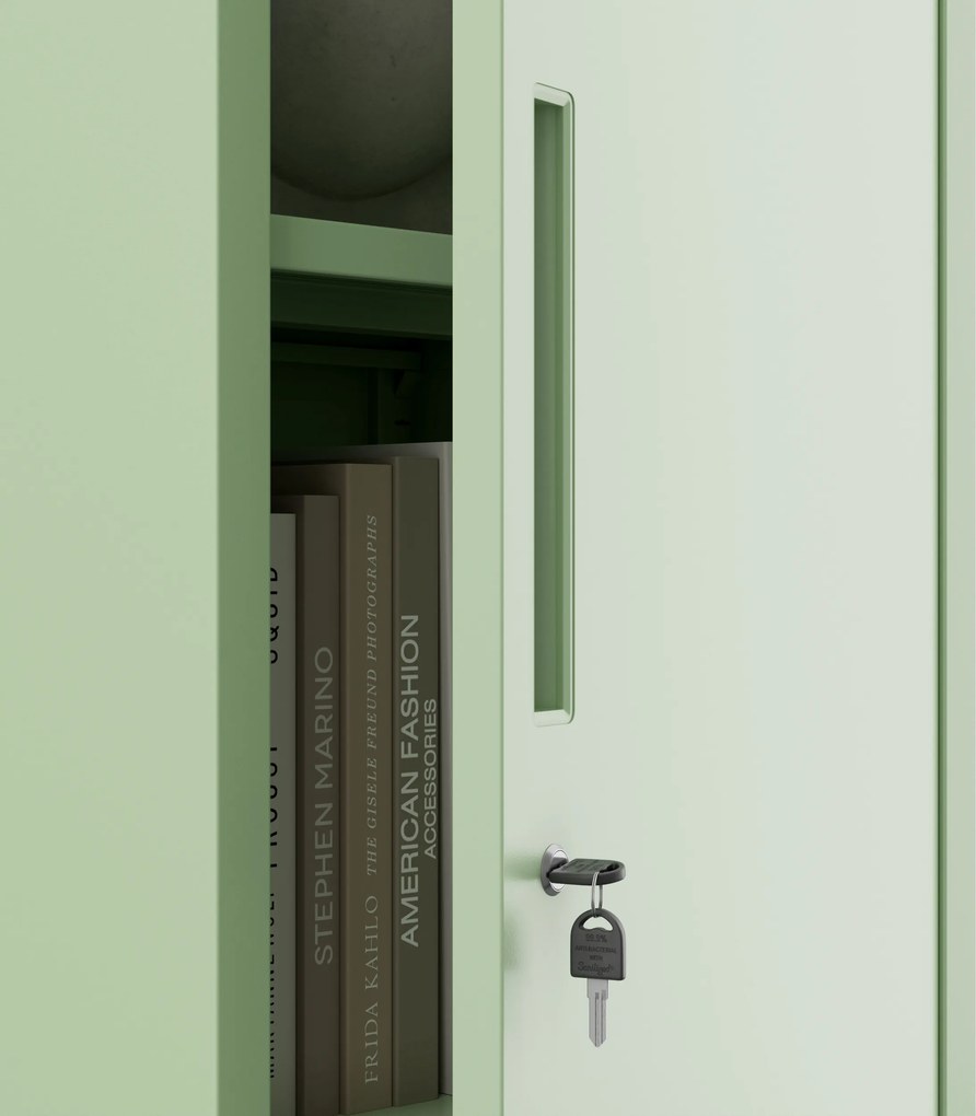 Keskeny fém irodai iratszekrény, pasztellzöld, 450x1850x400 mm: ALEX Fresh Style