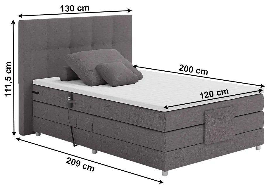 Elektromos állítható ágy, boxspring, szürke, 120x200, MURKO NEW