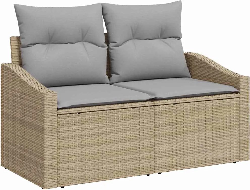 vidaXL Kerti Kanapé Szett párnával tárolóval 9 pcs Bézs Poli rattan