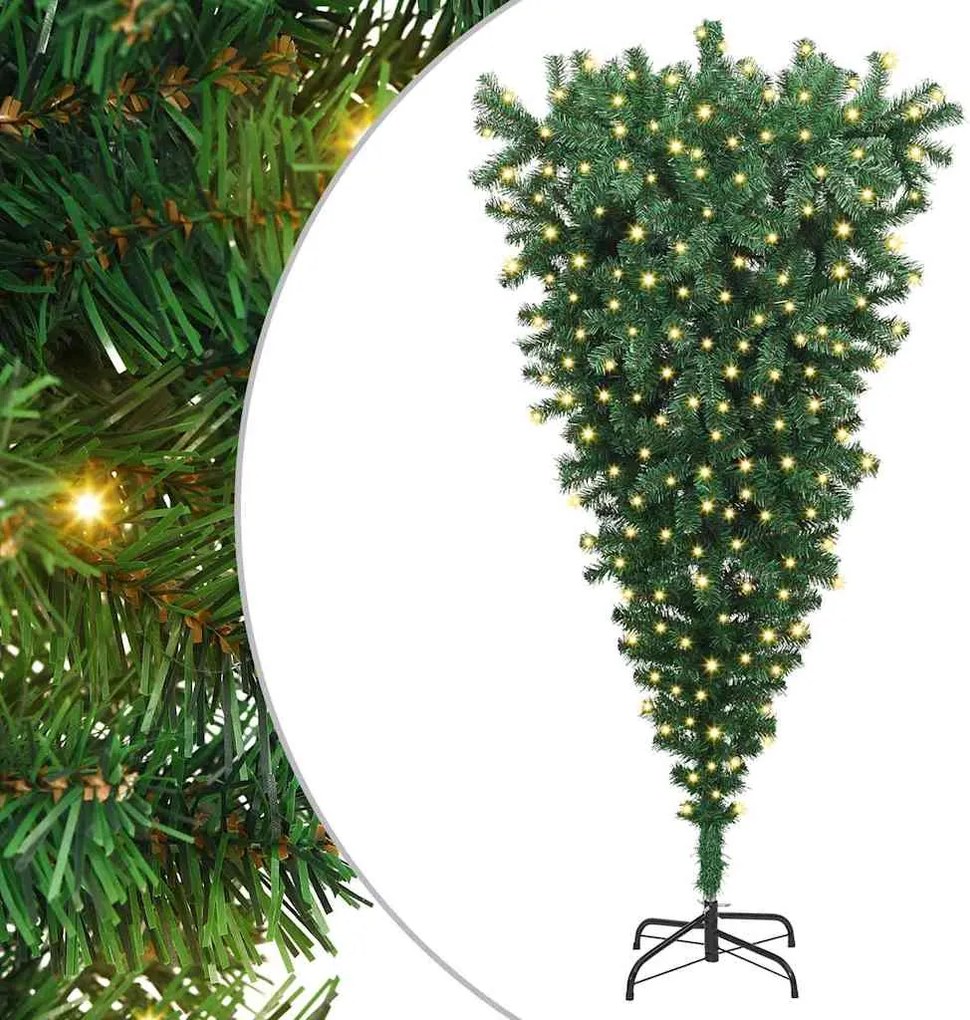 vidaXL Felfordított Műfenyő Előre Bekapcsolt Karácsonyfa Zöld 180 cm
