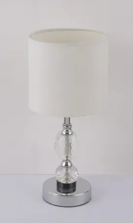 Globo 24136T Asztali lámpa króm, textil fehér, üveg-kristály, áttetsző, kapcsolóval, Ø:210, M:470, izzó nélkül 1xE14 40W 230V