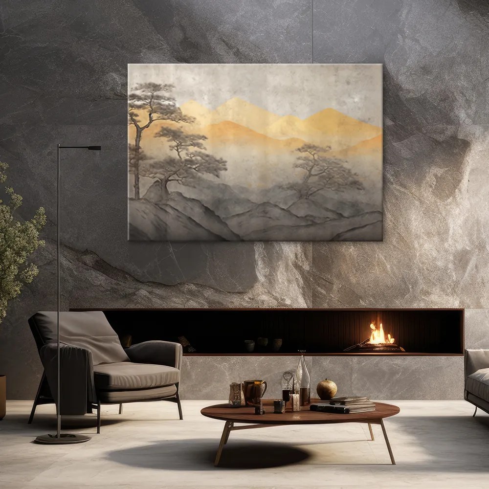 Gario Vászonkép Japán arany hegyi táj Méret: 100 x 70 cm