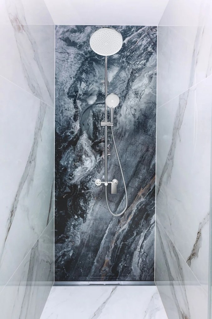 Invena Rikia, zuhanyszett 3 funkciós karos keverőcsappal, kézi és fejzuhannyal, króm, INV-AU-24-B01-G