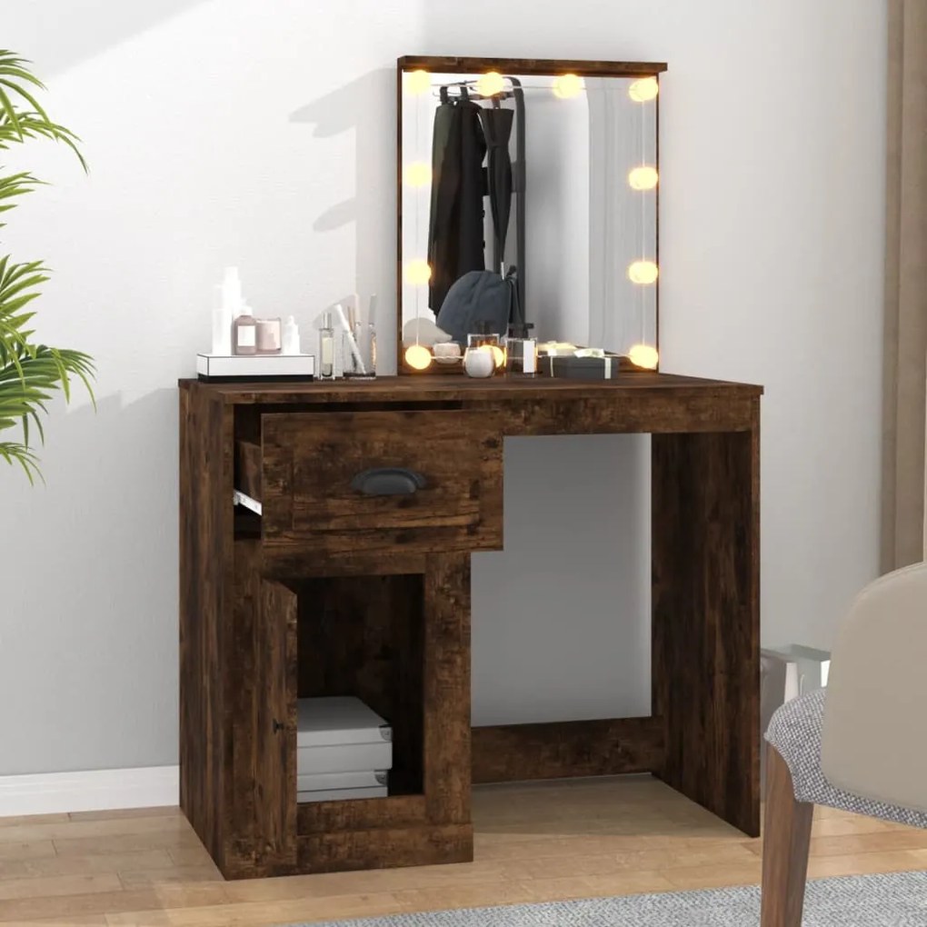 füstös tölgy színű szerelt fa LED-es pipereasztal 90x50x132,5cm