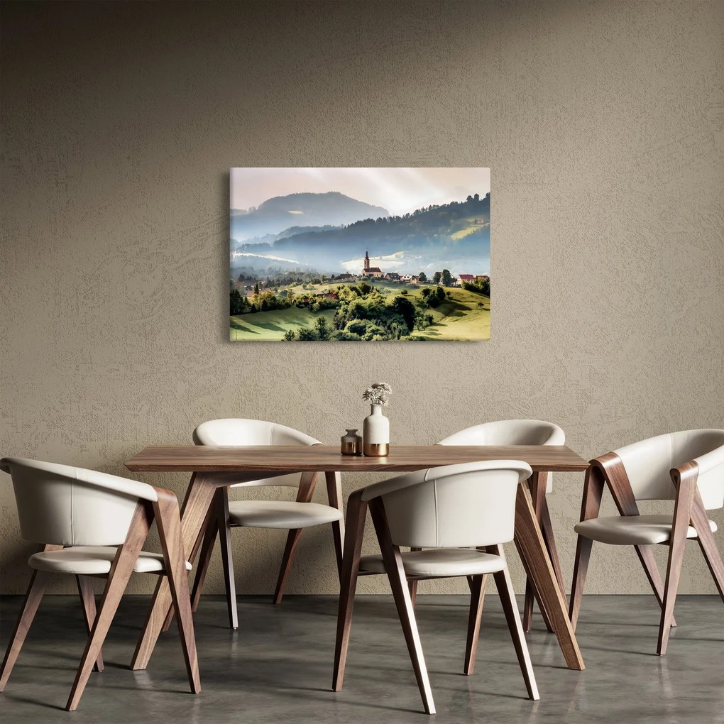 Kép - falu a ködben (90x60 cm)
