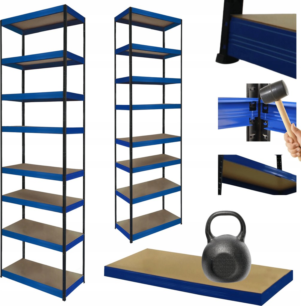 Tárolószekrény fém állvány Helios 270x30x30cm 8Px175kg Tömör Kék