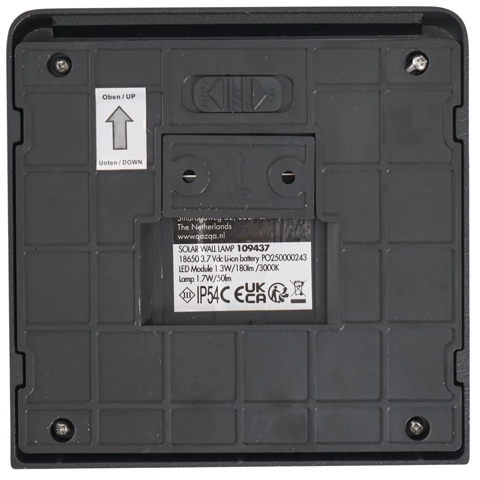 Fali lámpa fekete LED-del IP54 mozgásérzékelővel, szolár - Border