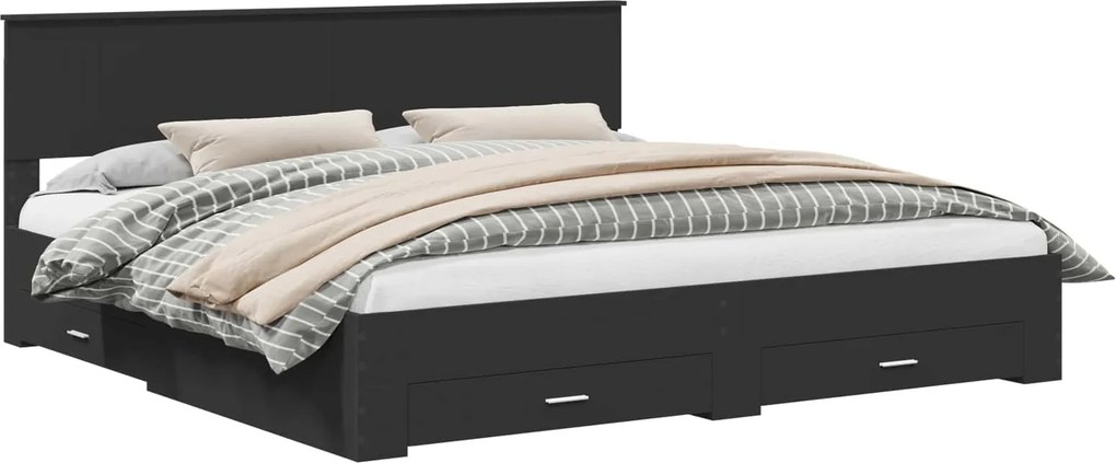 vidaXL Ágykeret fejtámlával Fekete és Ezüst 200 x 200 cm Faanyag