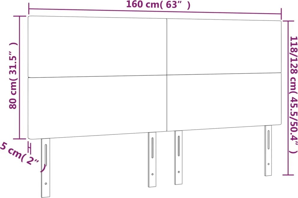 krémszínű műbőr LED-es fejtámla 160x5x118/128 cm