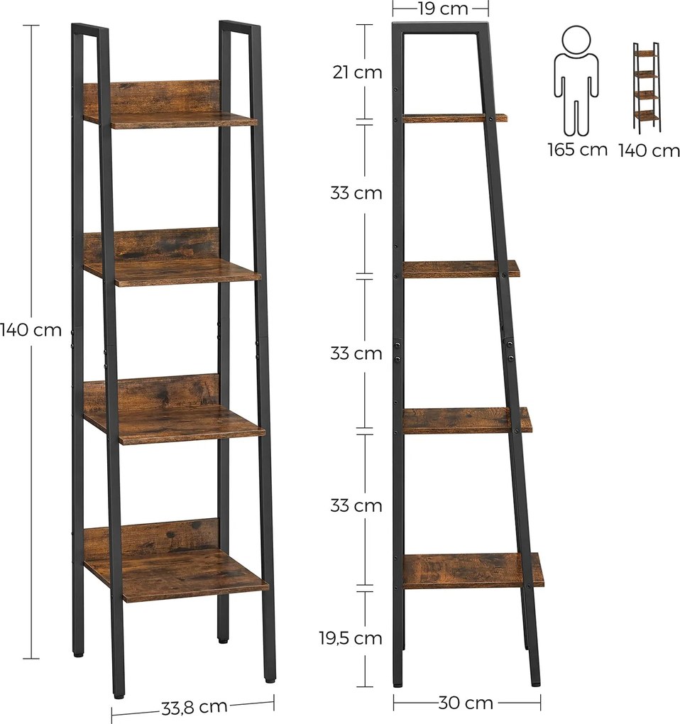 VASAGLE keskeny könyvespolc (140 cm), helytakarékos állópolc, barna