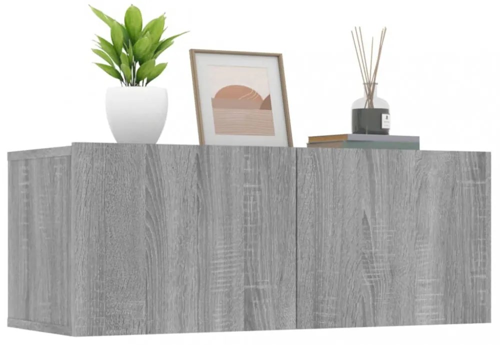 2 db szürke sonoma színű szerelt fa TV-szekrény 80 x 30 x 30 cm