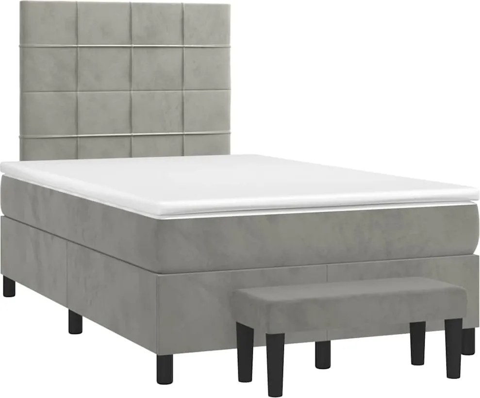 vidaXL világosszürke bársony rugós ágy matraccal 120 x 190 cm