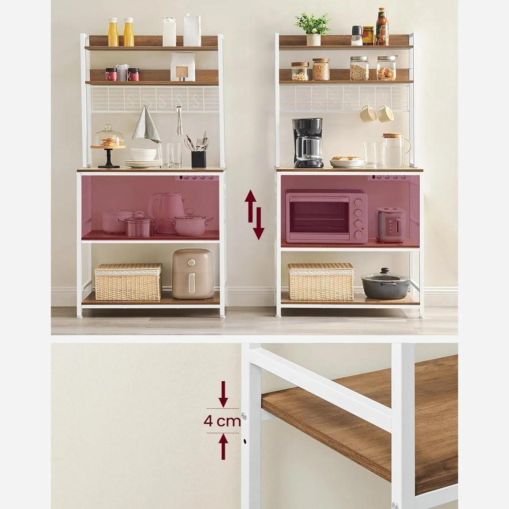 Konyhai polc, rendszerező polc konnektorokkal, 40x80x170 cm, barna- fehér