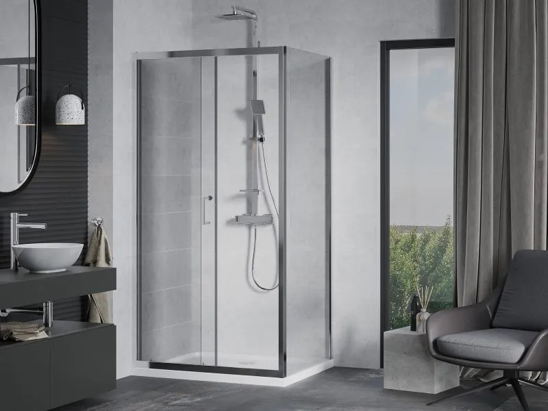 Mexen Apia 120 x 90 cm-es, átlátszó, króm eltolható zuhanykabin + Flat zuhanytálca - 840-120-090-01-00-4010