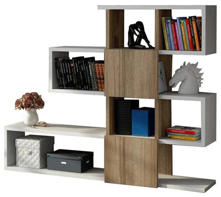 könyvespolc Karlin - White, Walnut