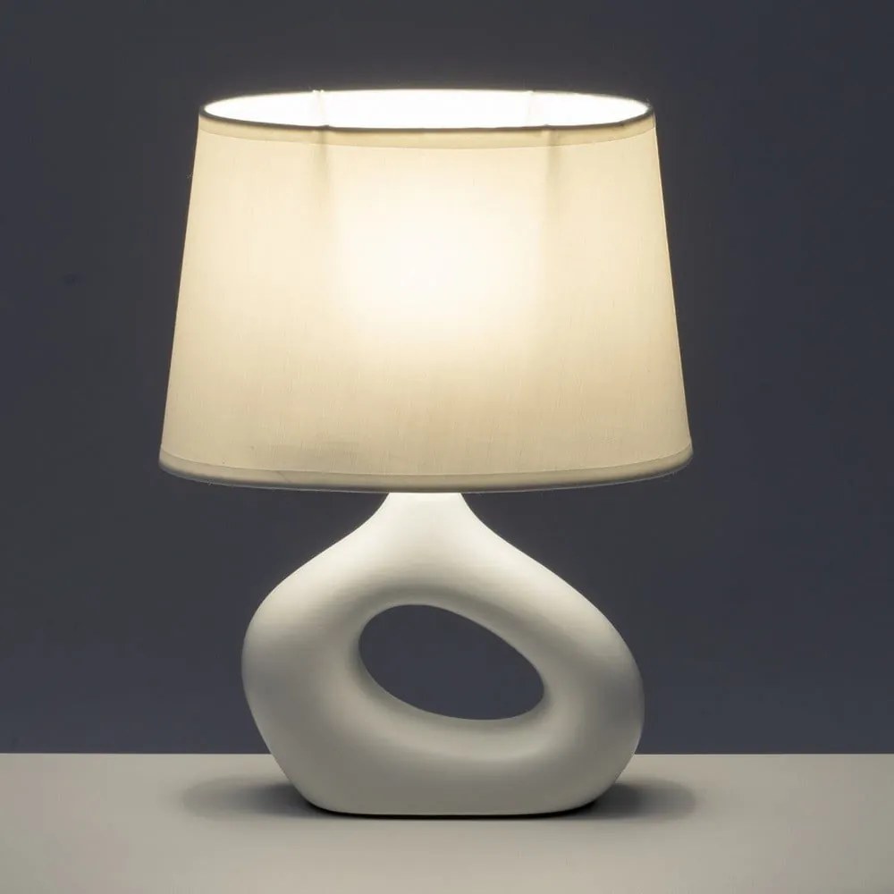 Fehér kerámia asztali lámpa textil búrával (magasság 30 cm) – Casa Selección