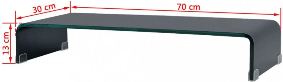 Fekete üveg TV/monitor állvány 70x30x13 cm