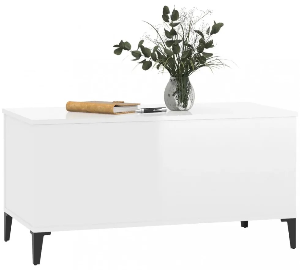 magasfényű fehér szerelt fa dohányzóasztal 90x44,5x45 cm