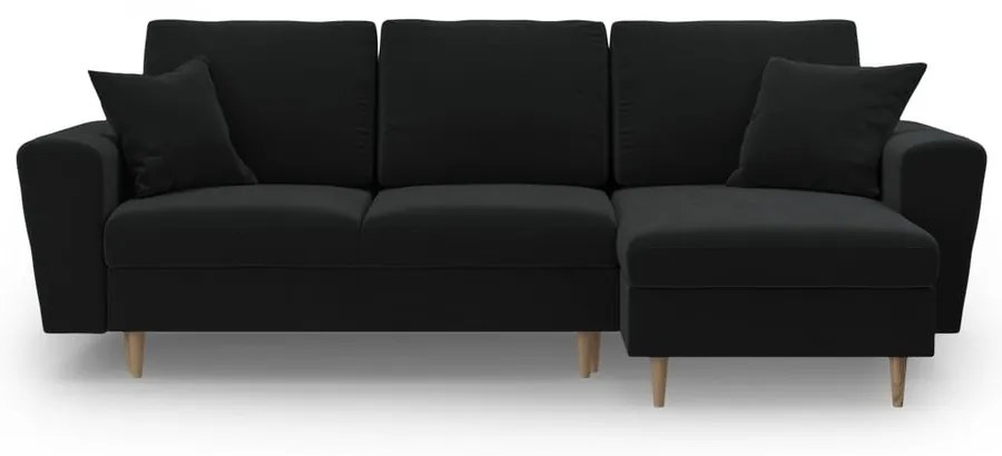 Fekete bársony kinyitható tárolóhelyes sarokkanapé Kyoto – Cosmopolitan Design