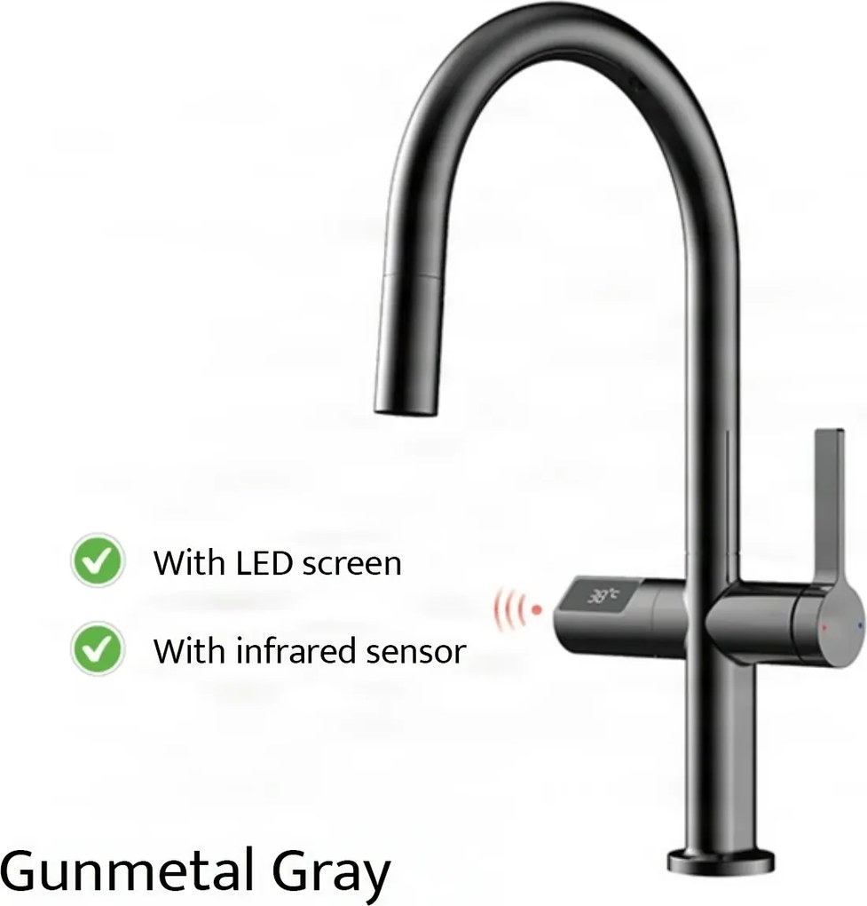 Konyhai csaptelep ELITE EDITION KSS1700 kihúzható zuhanyfejjel, LED-kijelzővel és érintésmentes érzékelővel, több színváltozatban — Szürke — Igen