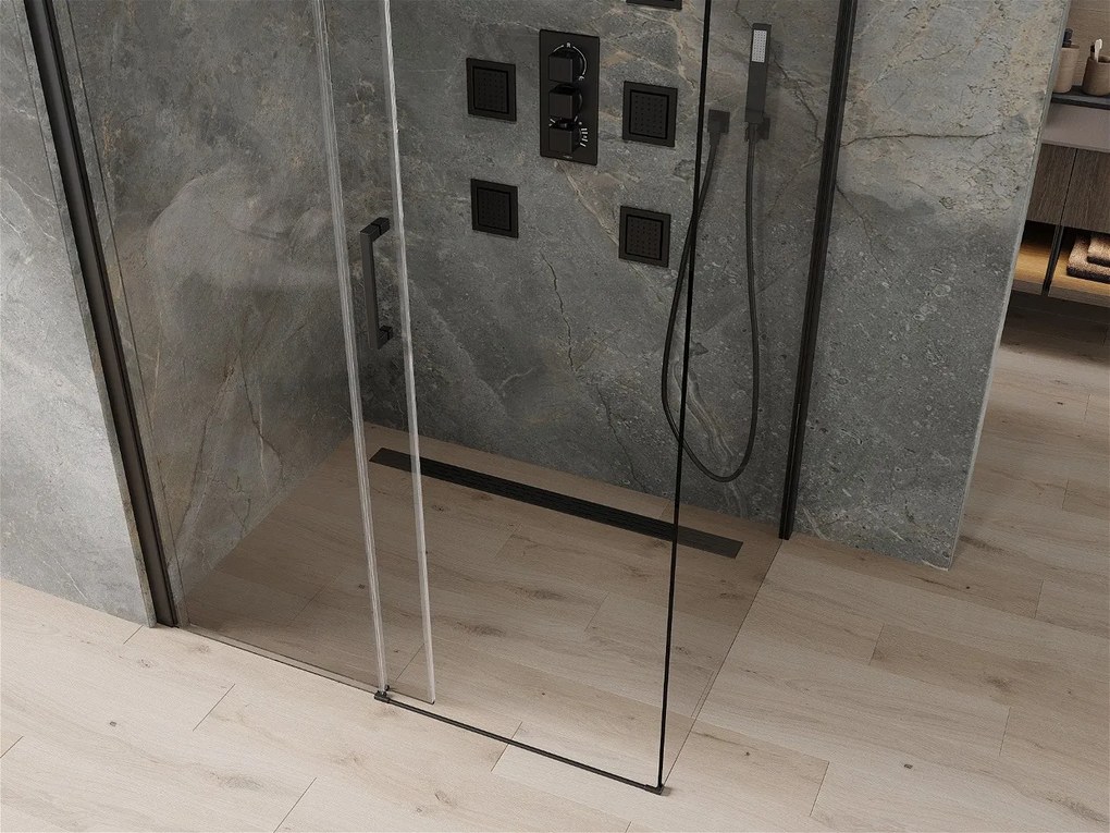 Mexen Omega Zuhanykabin Toló ajtóval    150 x 100 cm,  átlátszó üveg,  fekete  - 825-150-100-70-0 Toló ajtós