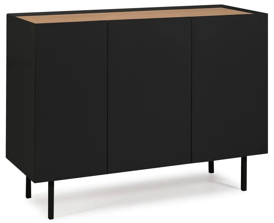 Fekete-natúr színű alacsony komód tölgyfa dekorral 110x85 cm Arista – Teulat