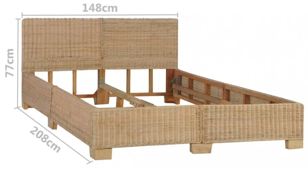 kézzel font valódi rattan ágykeret 140 x 200 cm