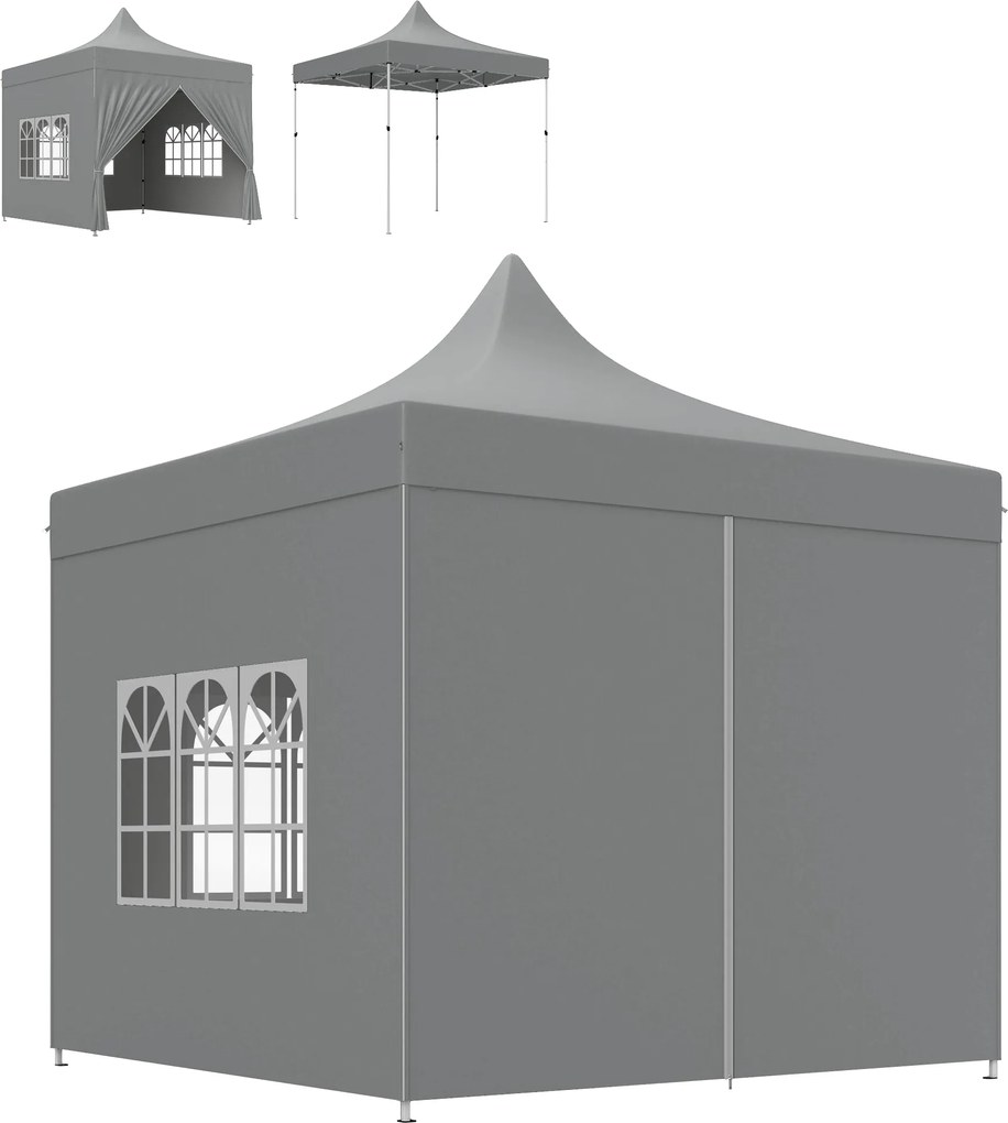 Outsunny Összecsukható Pavilon 3x3 m Összecsukható Sátor 4 Antivírus Oldalfallal Magasságállítással Robusztus Fémkerettel és Hordtáskával Kempinghez é