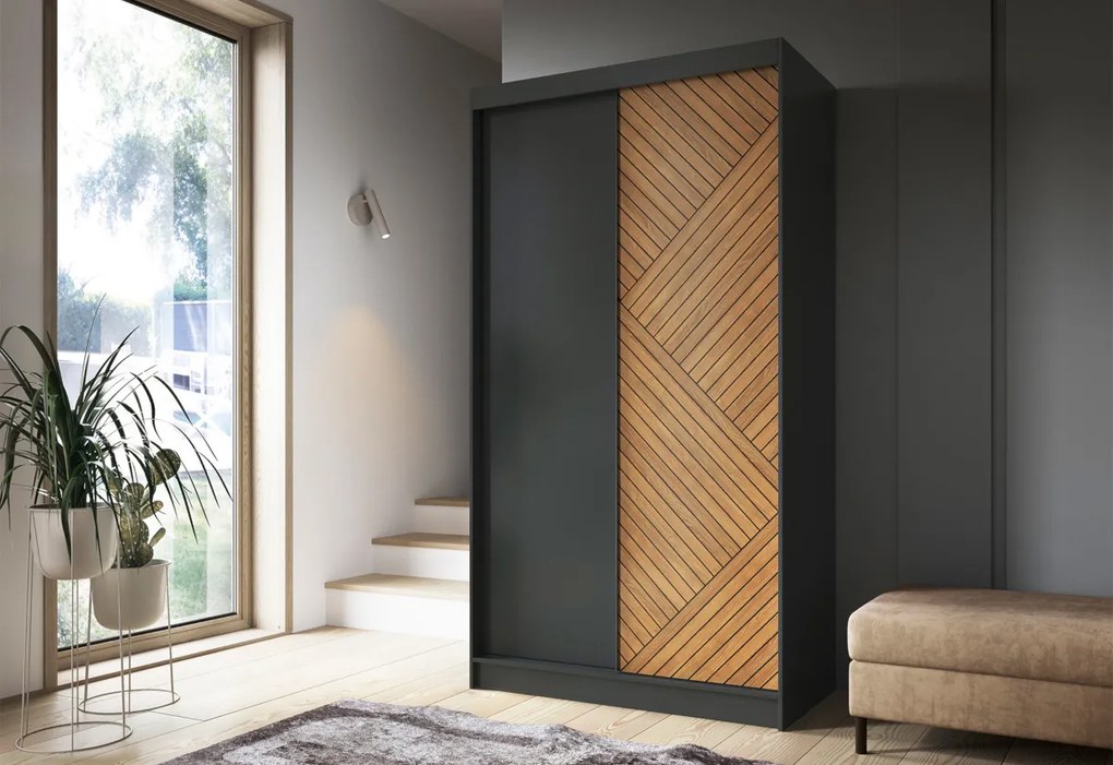 MARHY 2 tolóajtós ruhásszekrény, 120x220x60, tölgy karamell