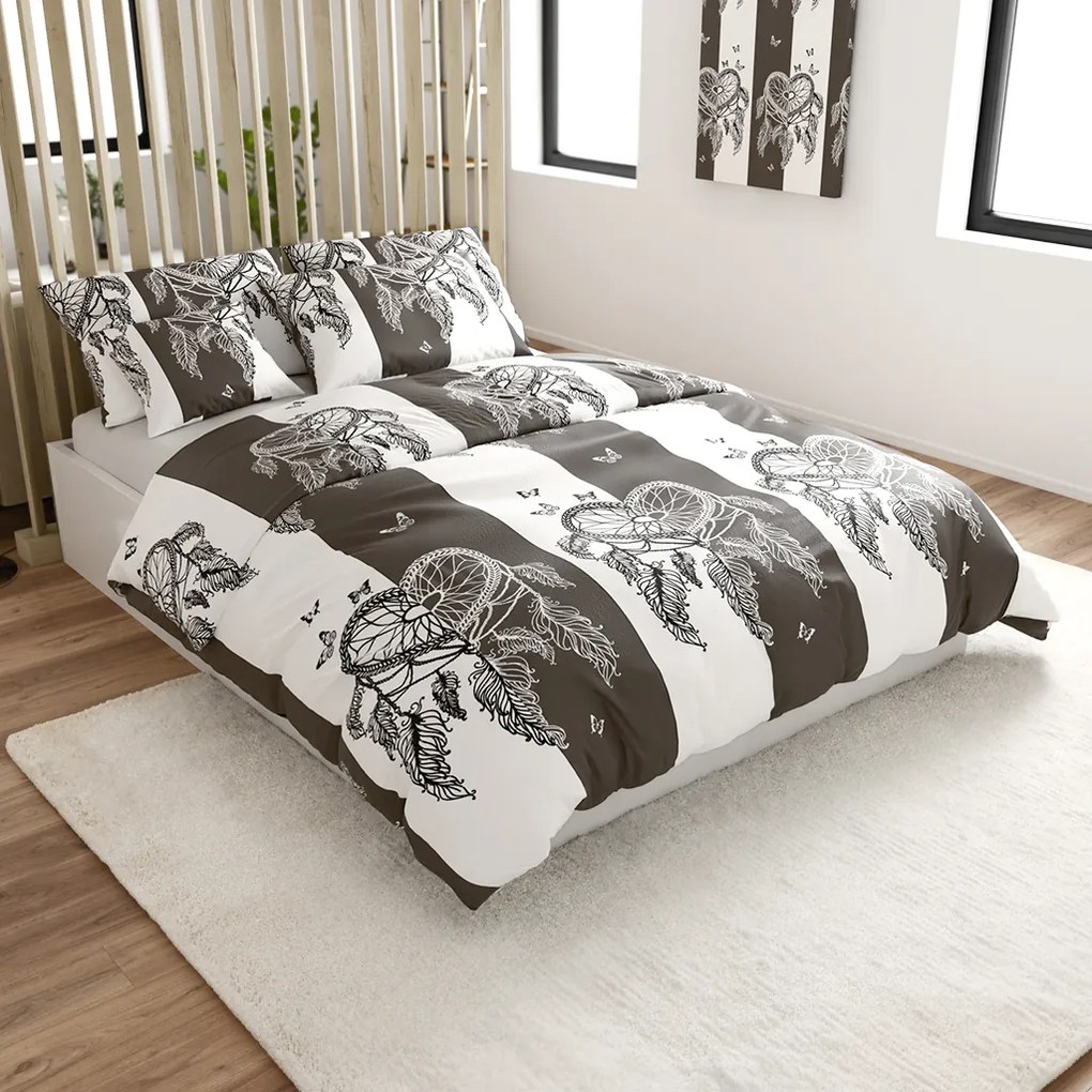 2 db Mikroplüss ágyneműhuzat szett TIRSO szürke-fehér + mikroplüss lepedő SOFT 180x200 cm fehér, kétszemélyes