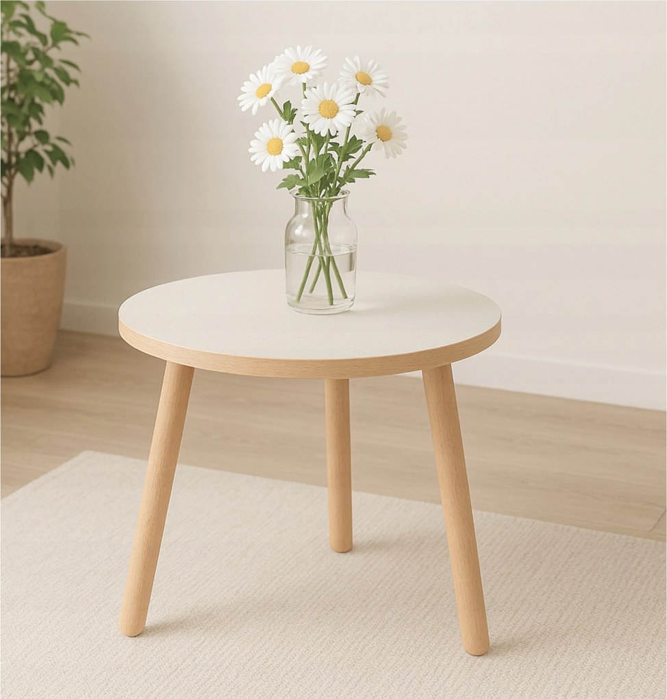 Dohányzóasztal fehér kerek 50 cm, magasság 47 cm hálószoba nappali asztal