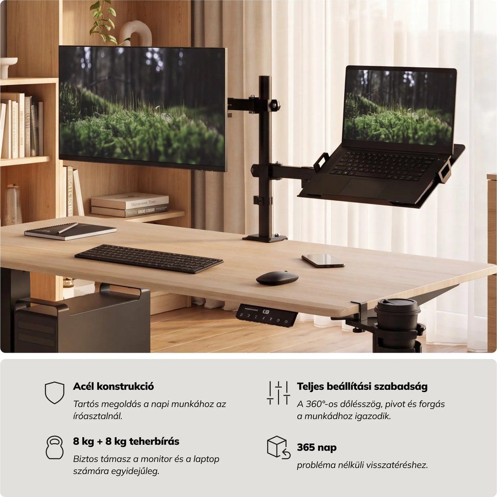 Monitor- és laptopállvány 2 az 1-ben fekete: MARK